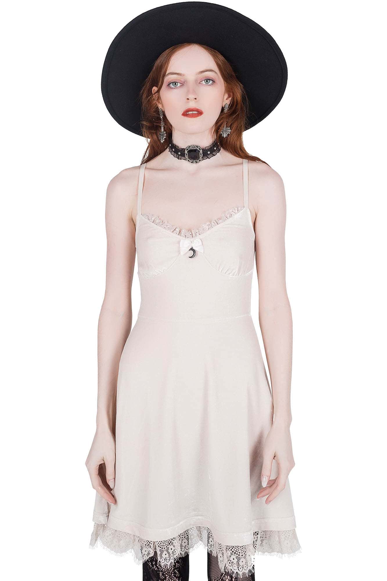 Moonstruck Velvet Skater Dress [Ivory]